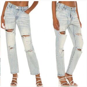 NWOT One Teaspoon Saints Trashed Distressed Boyfriend Jeans Kansas Blue Size 27